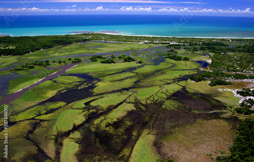 porto seguro, bahia / brazil - june 9, 2007: aerial view of the Buranhem river bed in the city of Porto Seguro, in the south of Bahia.
 photo