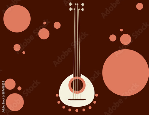 National slavs musical instrument with four string wooden instrument flat vector illustration