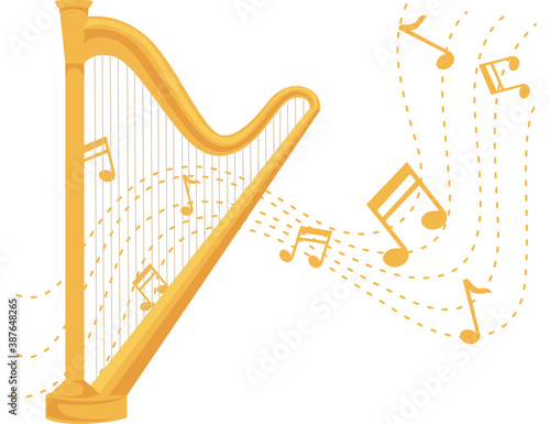 Classic golden greek hair with flowing golden musical notes flat vector illustration