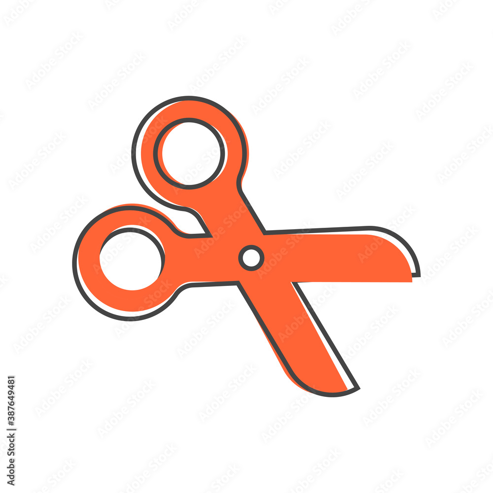 Vector scissors icon cartoon style on white isolated background. Vector scissors icon cartoon style on white isolated background.