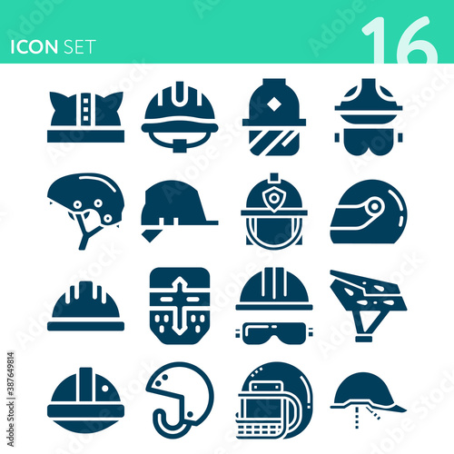 Simple set of 16 icons related to armour plate