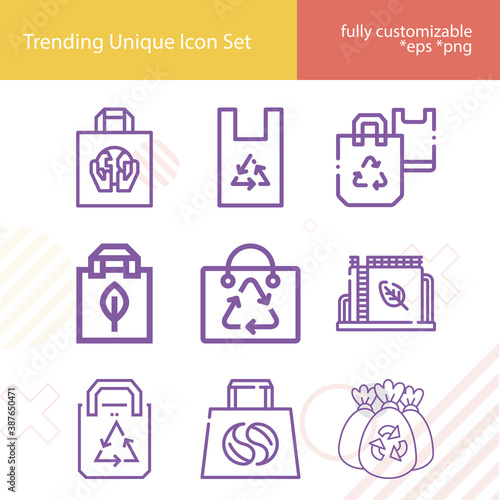 Simple set of recycled related lineal icons.