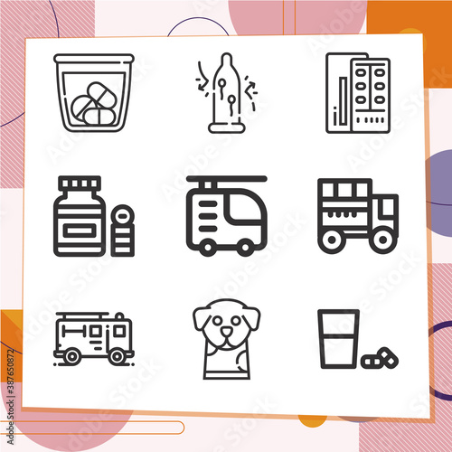 Simple set of 9 icons related to ecstasy