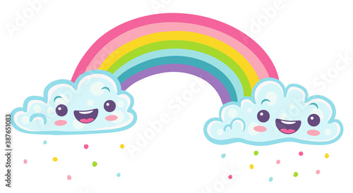 panda  with unicorn horn on rainbow