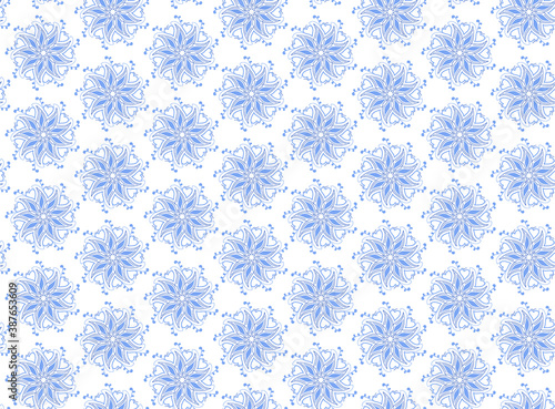 beautiful blue delicate line vector seamless patterm flower