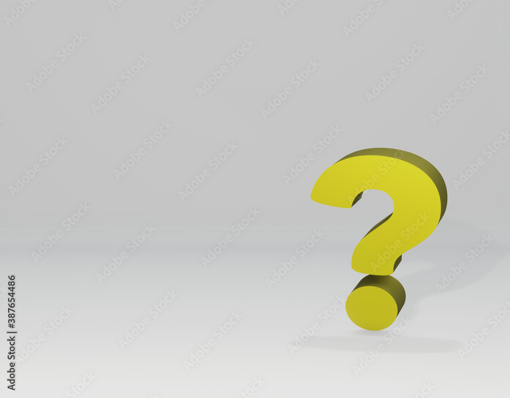 yellow question mark on gray plain background. 3d render yellow question mark on gray plain background. 3d render