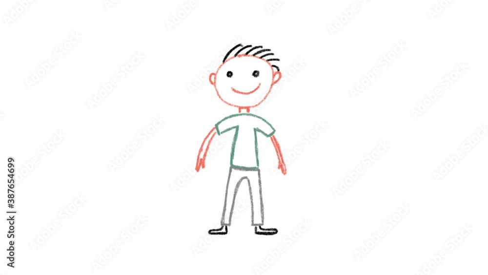 Boy drawn with crayons. Animation on white background Boy drawn with crayons. Animation on white background