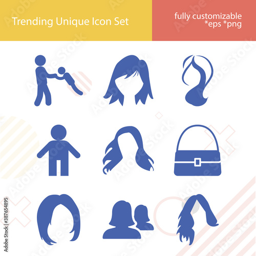 Simple set of little girl related filled icons.