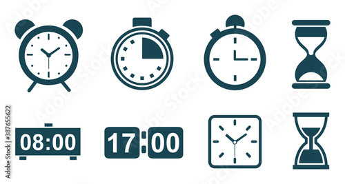 Set hourglass icons, sandglass timer, clock flat icon for apps and websites – vector