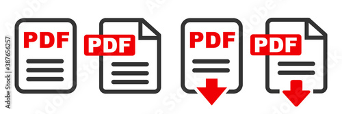 Pdf file download icon. The PDF icon. File format symbol flat sign – stock vector