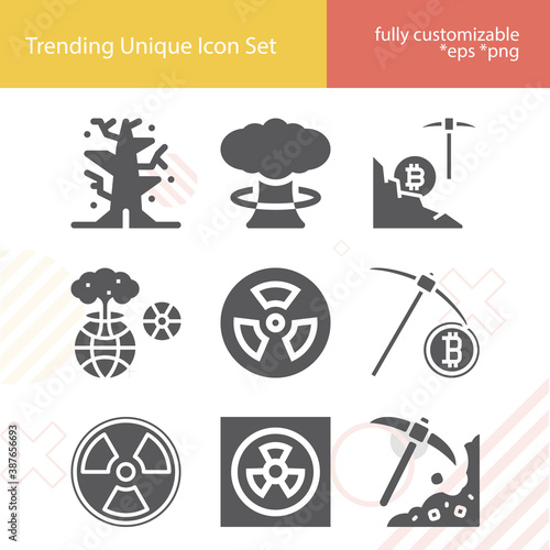 Simple set of uranium related filled icons.