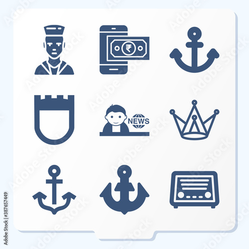 Simple set of 9 icons related to anchor photo
