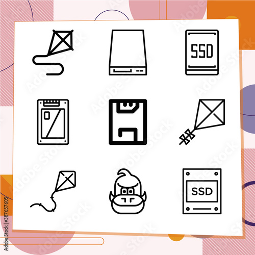 Simple set of 9 icons related to emphasized