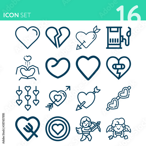 Simple set of 16 icons related to coronary artery