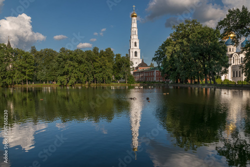 Monastery pond with a reflection of the Nikolo-Ugreshsky Monastery of the Russian Orthodox Church