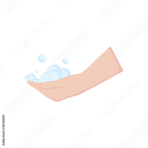 hand washing concept, hand with soapy foam, flat style