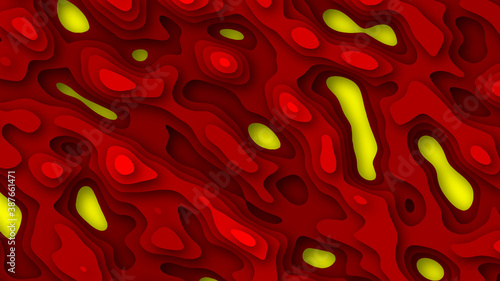 Bright background in yellow and red colors in papercut style