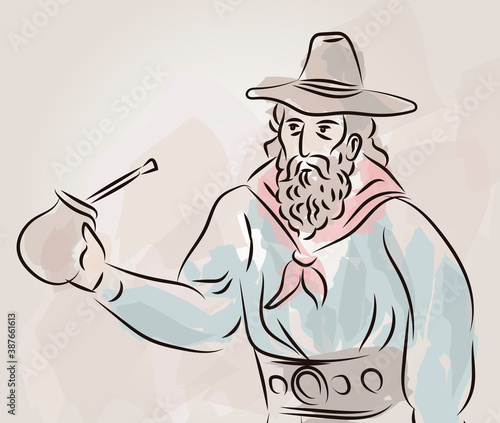 gaucho drinking yerba mate green hot tea