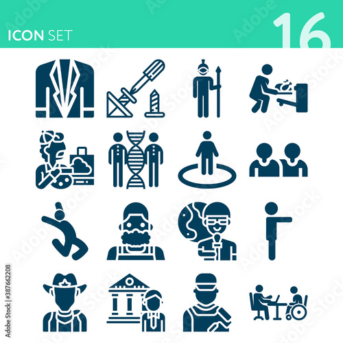 Simple set of 16 icons related to hu beings