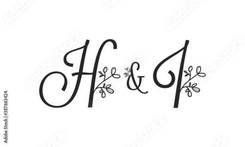 H&I floral ornate letters wedding alphabet characters