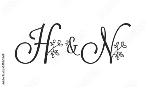 H&N floral ornate letters wedding alphabet characters