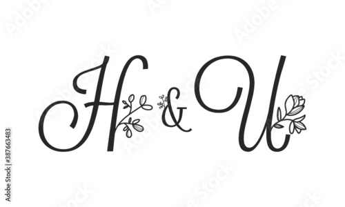 H&U floral ornate letters wedding alphabet characters