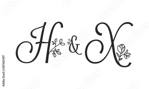 H&X floral ornate letters wedding alphabet characters