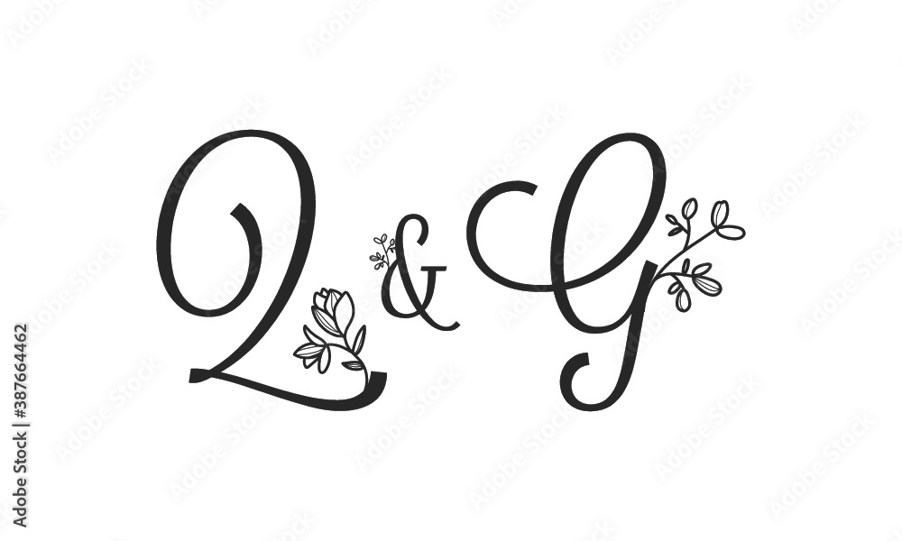Q&G floral ornate letters wedding alphabet characters Q&G floral ornate letters wedding alphabet characters