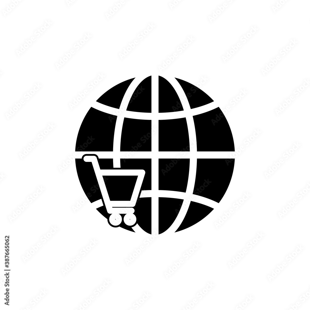 Online shopping icon. Shopping cart icon and earth. Design template vector Online shopping icon. Shopping cart icon and earth. Design template vector