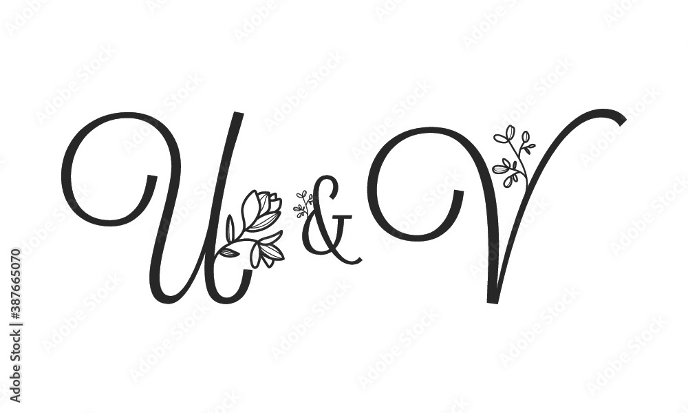 U&V floral ornate letters wedding alphabet characters U&V floral ornate letters wedding alphabet characters