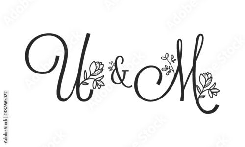 U&M floral ornate letters wedding alphabet characters