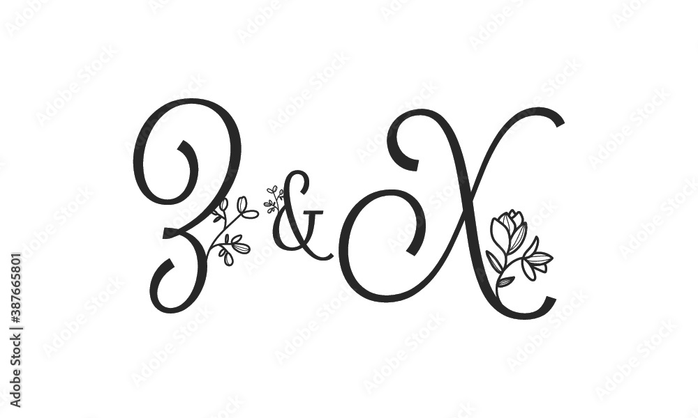 Z&X floral ornate letters wedding alphabet characters Z&X floral ornate letters wedding alphabet characters