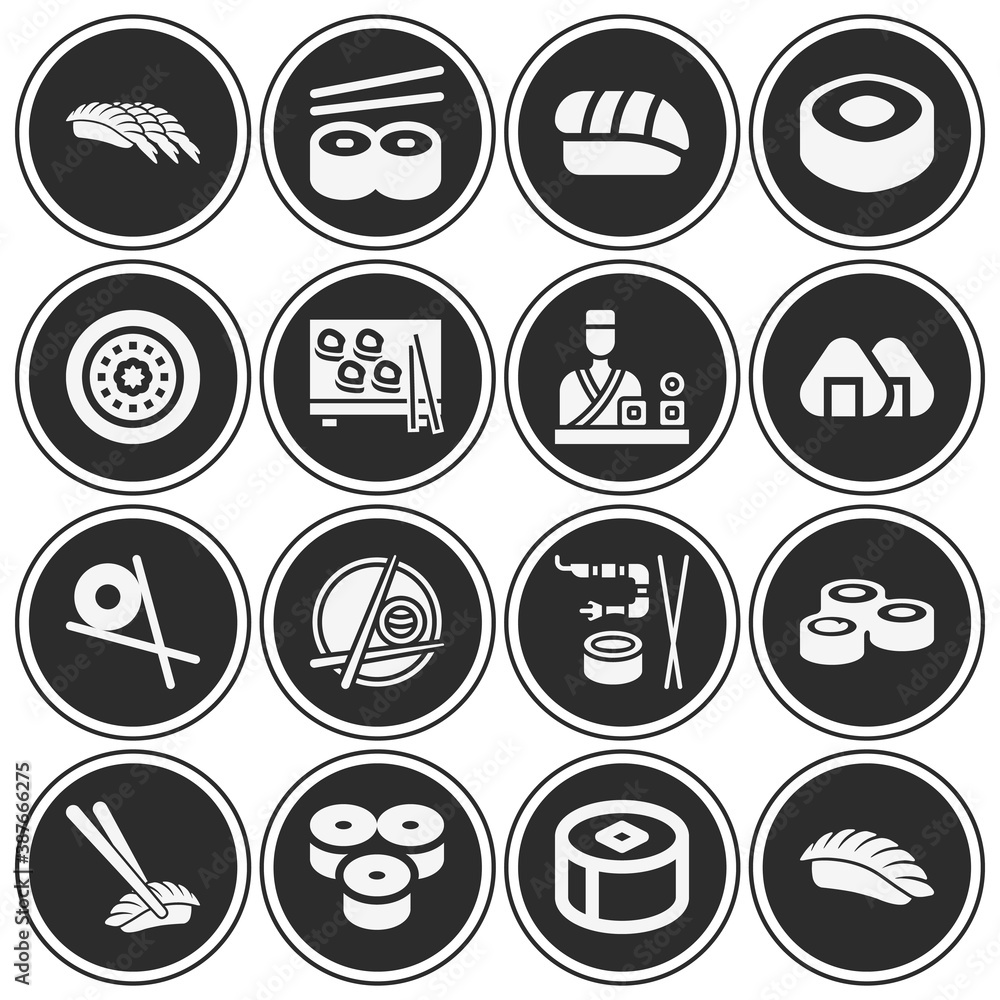 16 pack of sushi  filled web icons set