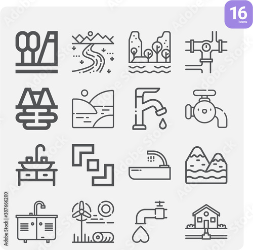 Simple set of watershed related lineal icons.