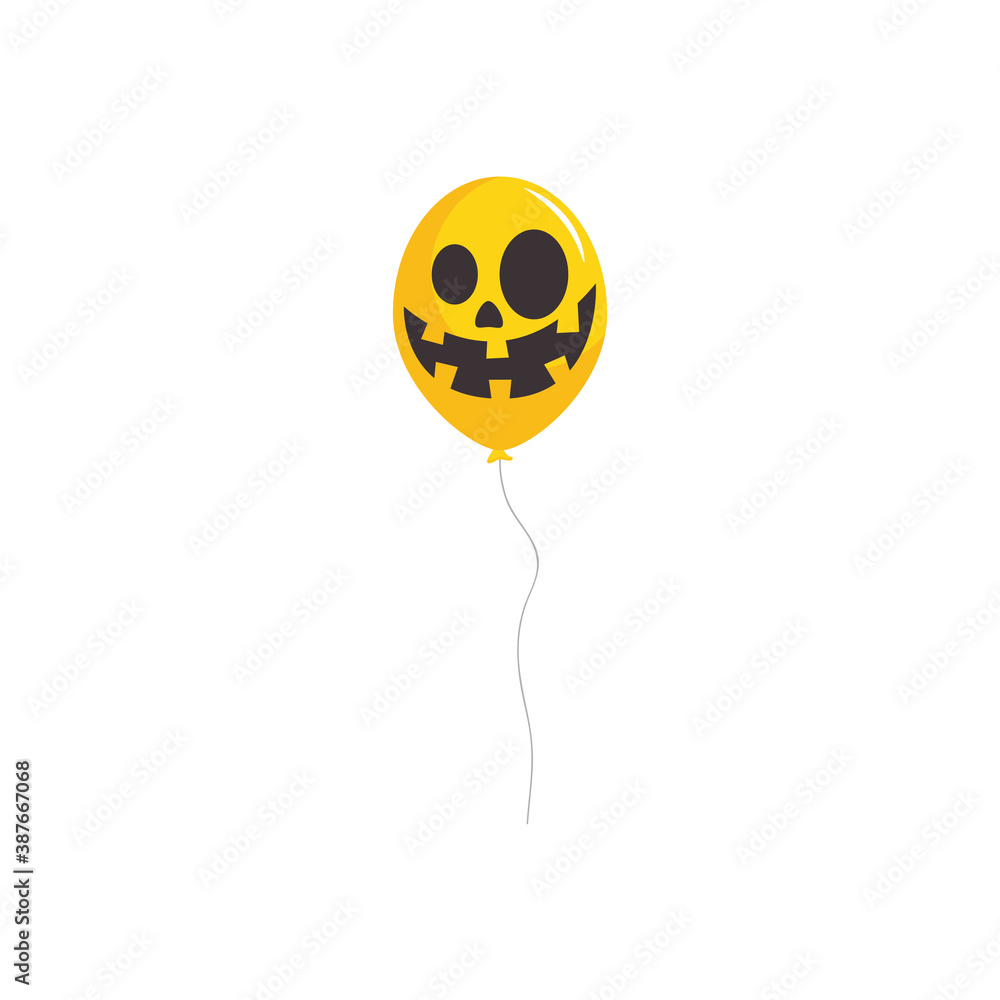 Fototapeta premium halloween concept, yellow balloon with scary face design, flat style