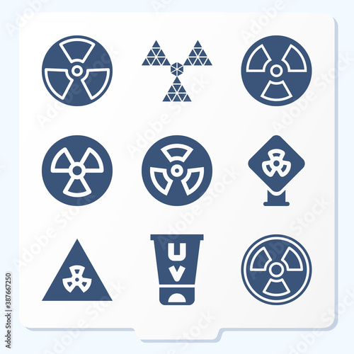 Simple set of 9 icons related to beta ray