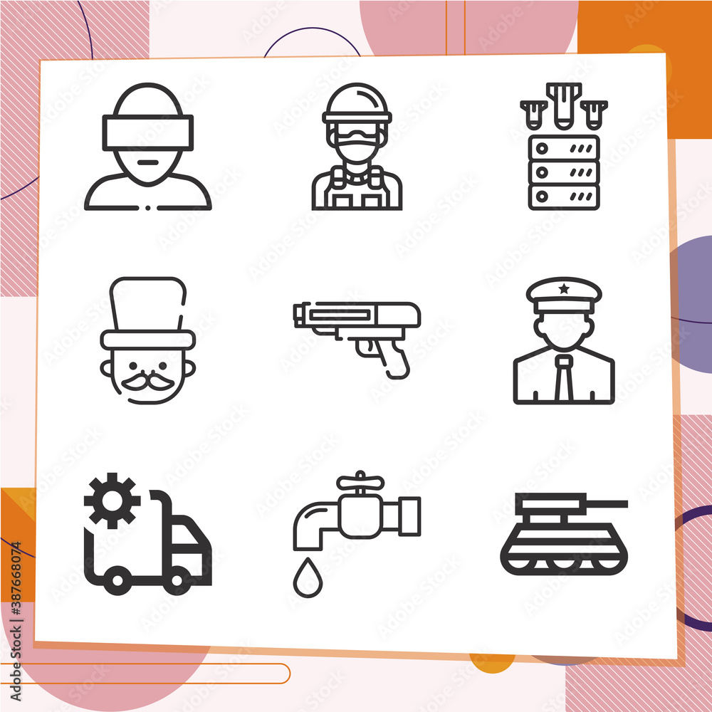 Simple set of 9 icons related to armed Simple set of 9 icons related to armed
