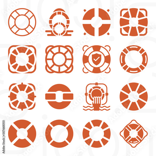 16 pack of lifebuoy  filled web icons set