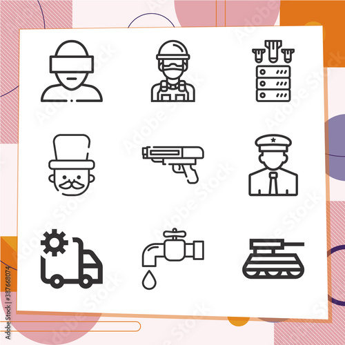 Simple set of 9 icons related to armed