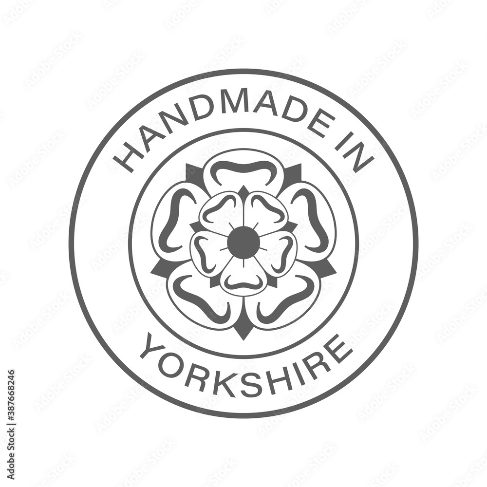 "Handmade in Yorkshire" icon, vector with transparency. With county flag/emblem in the middle