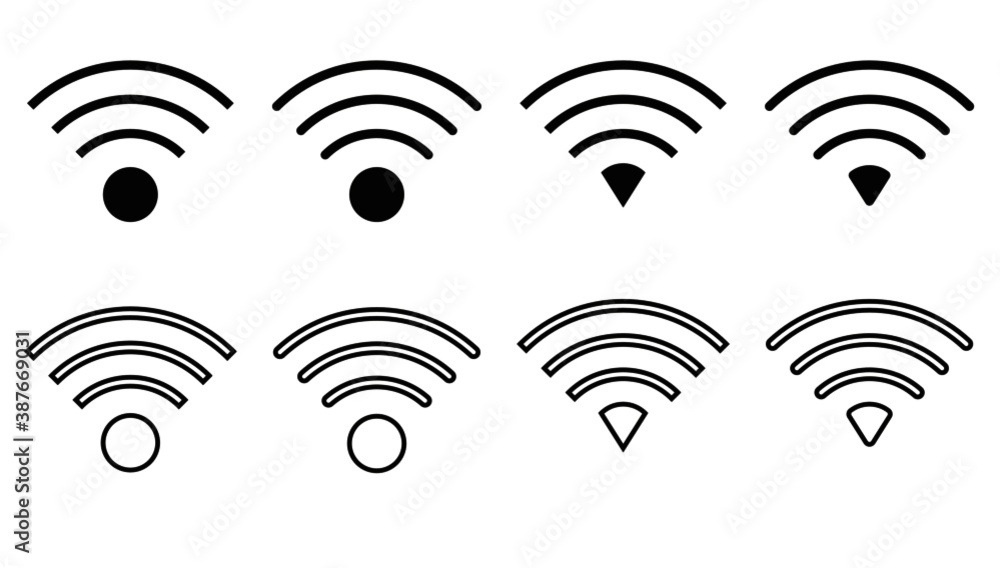 Set of WIFI icons in various shapes. Symbol of wireless technology Set of WIFI icons in various shapes. Symbol of wireless technology