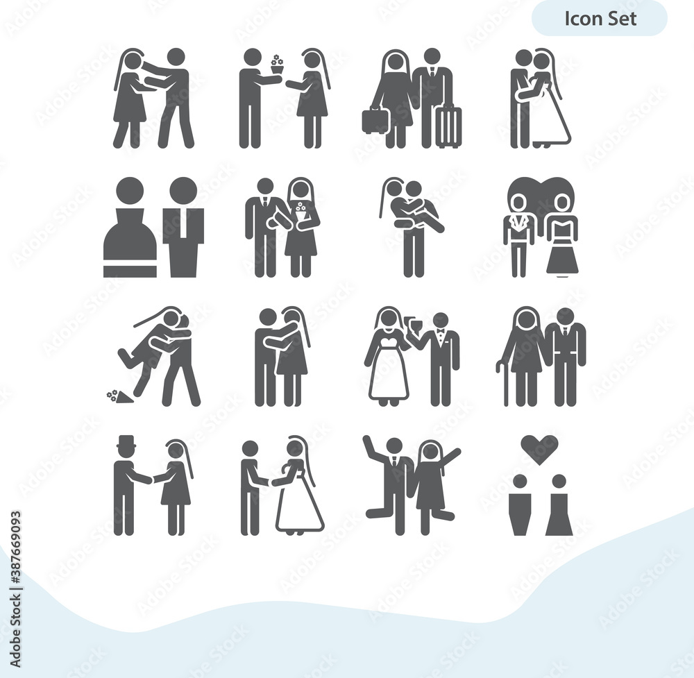 Simple set of newlyweds related filled icons. Simple set of newlyweds related filled icons.