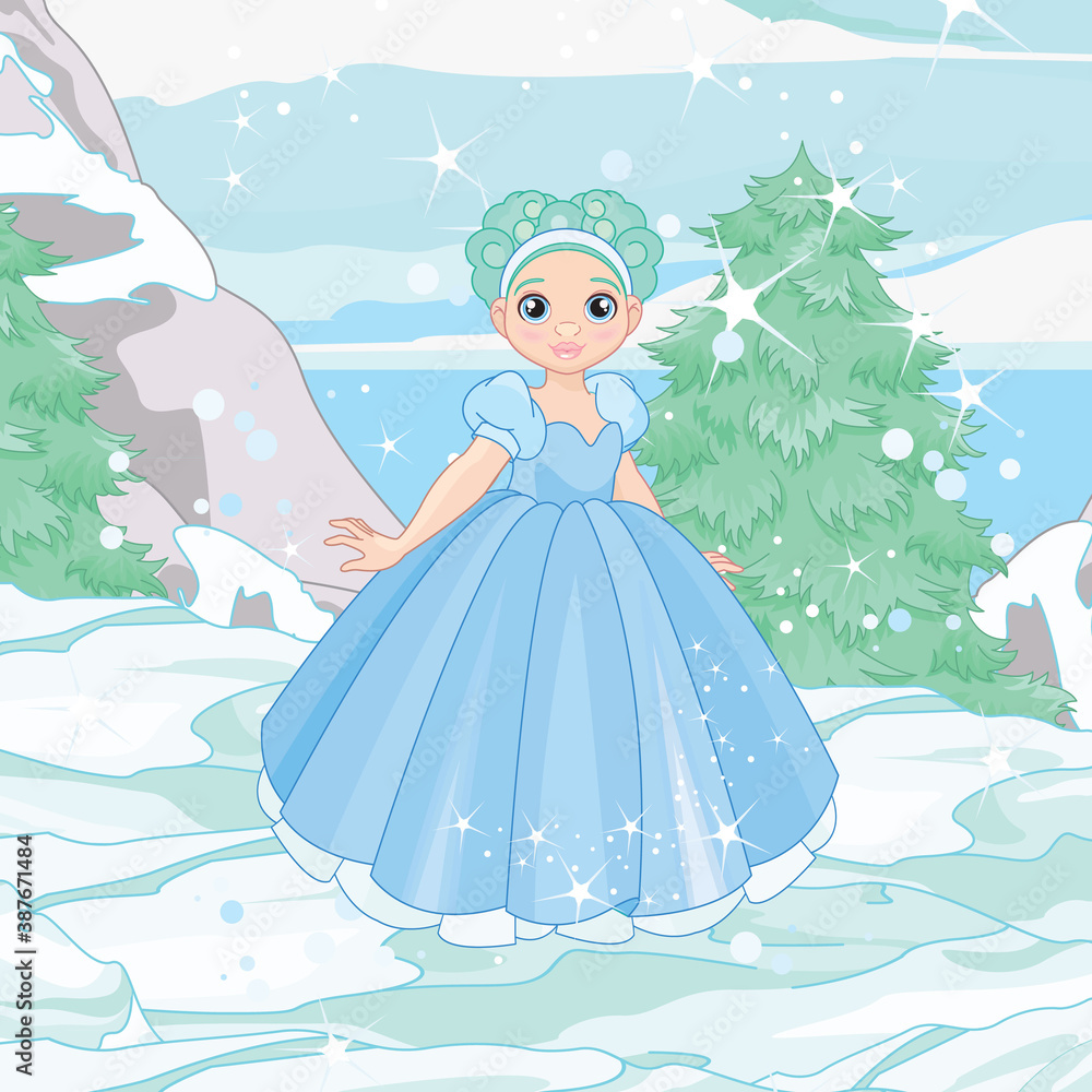 Winter landscape with Pretty Fairytale Princess Winter landscape with Pretty Fairytale Princess