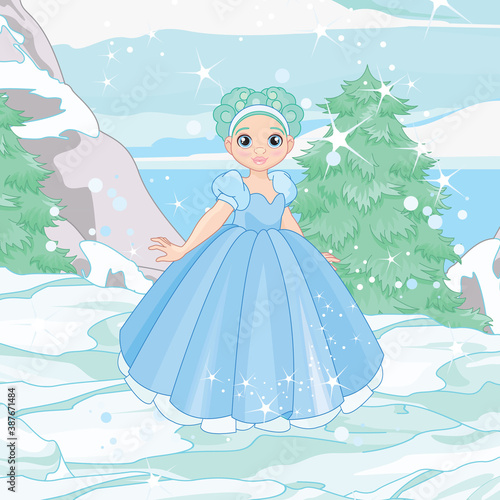 Winter landscape with Pretty Fairytale Princess