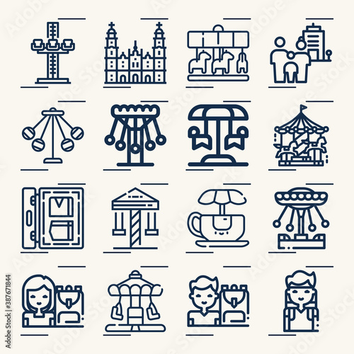 Simple set of attractions related lineal icons.
