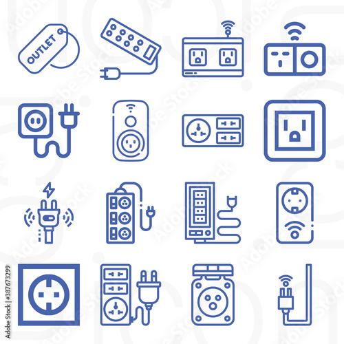 16 pack of wall socket  lineal web icons set