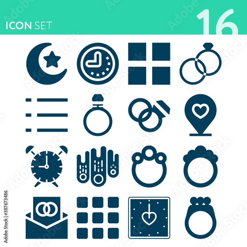 Simple set of 16 icons related to invite