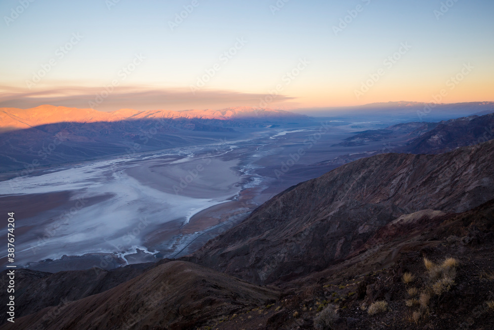 Landscape view of Death Valley National Park during sunrise as seen from Dantes View (California).