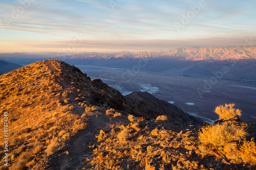 Landscape view of Death Valley National Park during sunrise as seen from Dantes View (California).