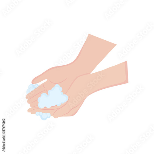 hand washing concept, hands with soapy foam, flat style